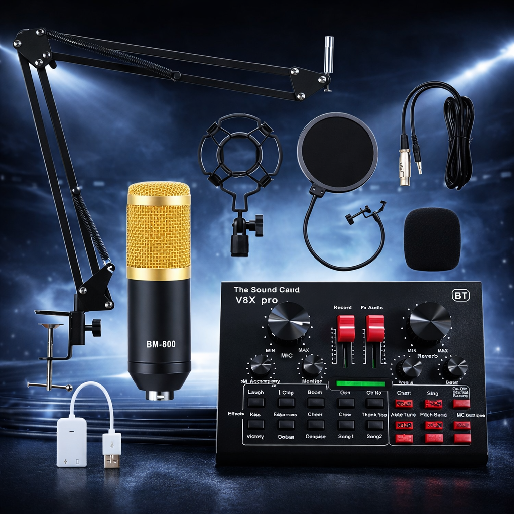 Elite Streaming Studio Bundle – Condenser Mic, Audio Interface & Broadcast Arm